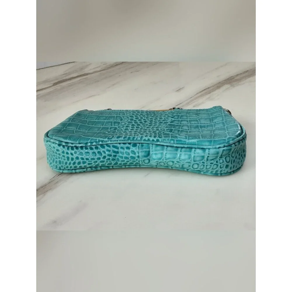 PATRICIA NASH Riley Aqua Croc Embossed Leather Baguette Crossbody - NWT